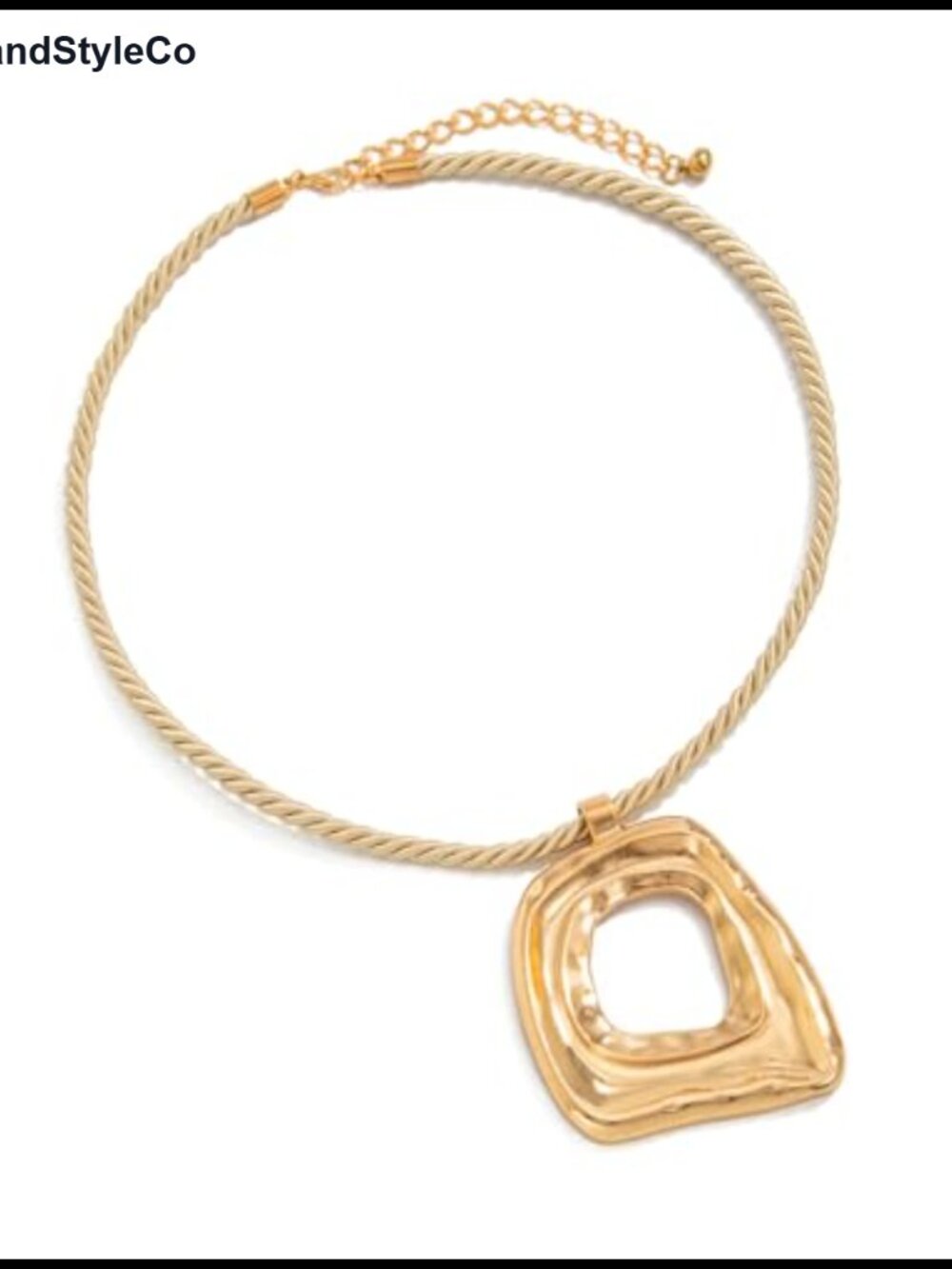 Gold Tone Alloy Hollow Square Rope Chain Pendant Necklace 18.9"